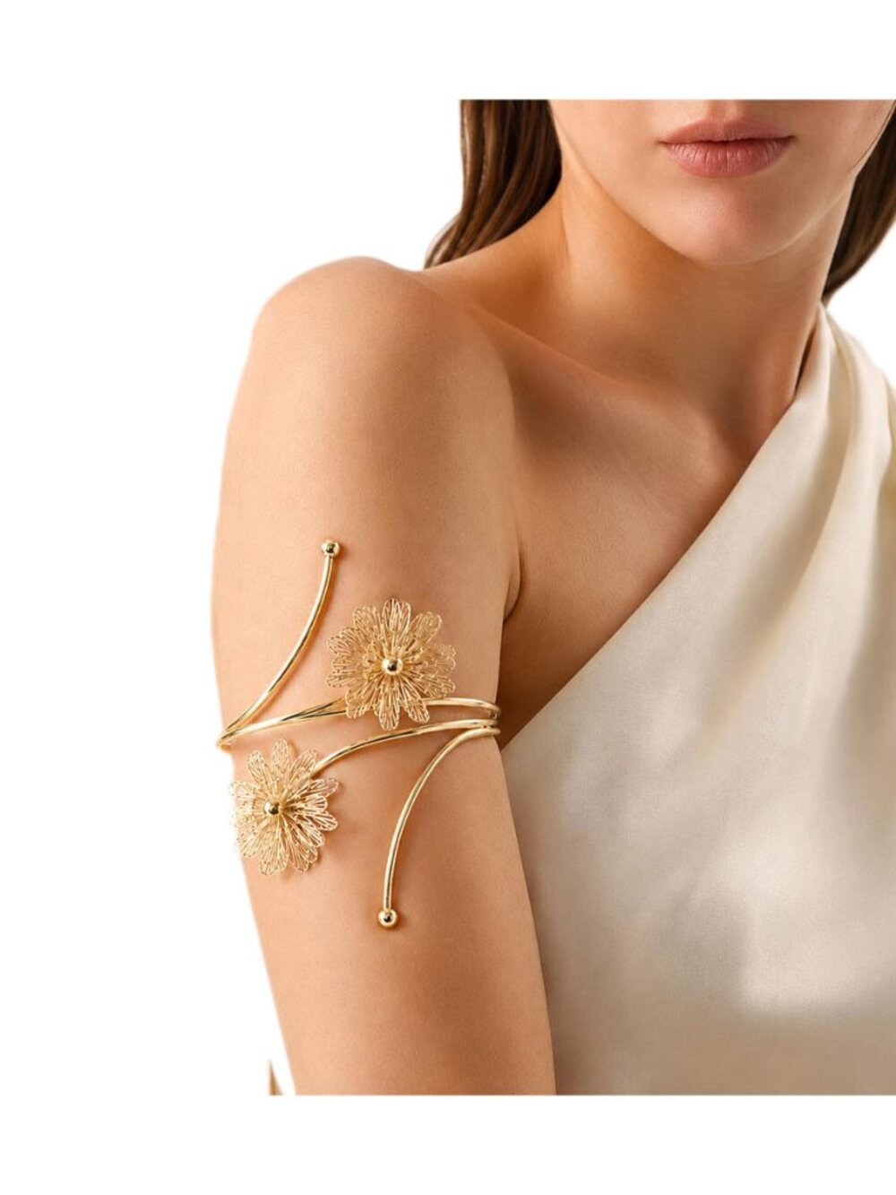 Tigerstars Gold Metal Double Floral Arm Cuff Bracelet